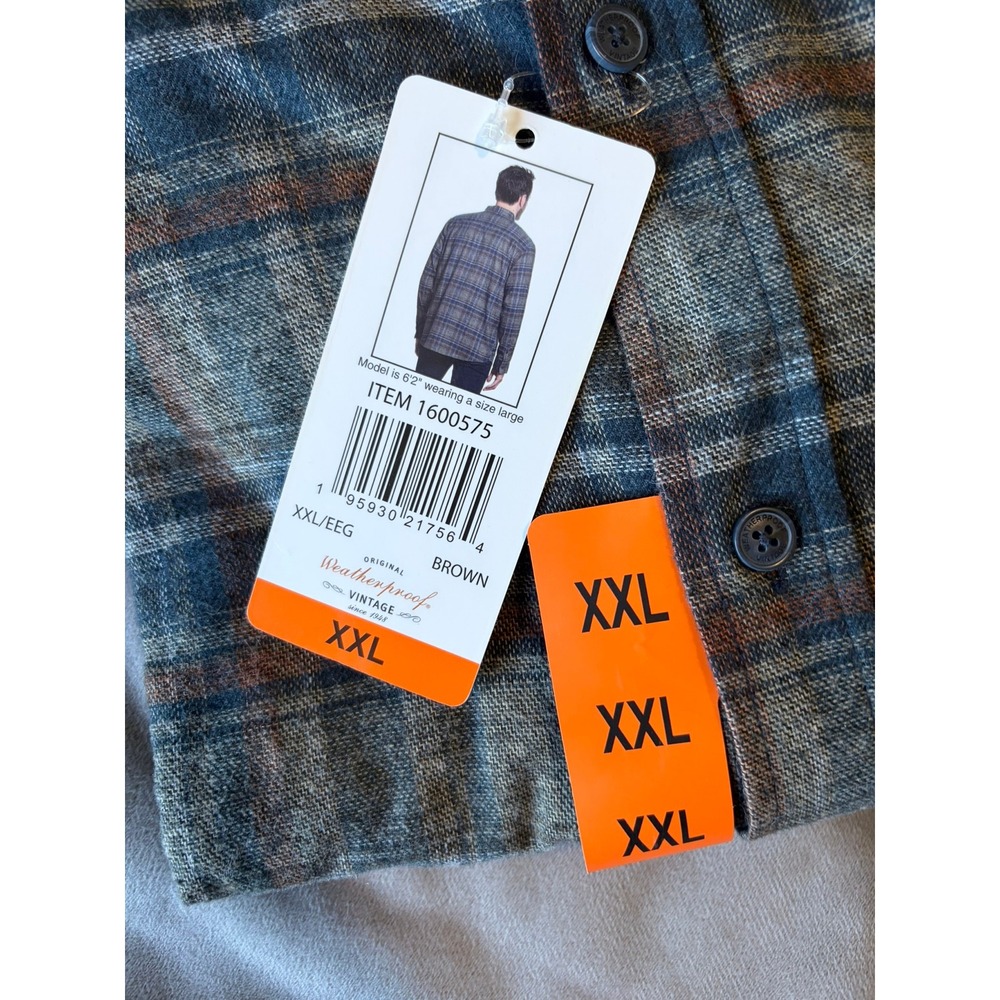 Weatherproof Vintage Mens XXL Plaid Flannel Button Down Shirt Brown 1600575 NWT - Picture 3 of 4